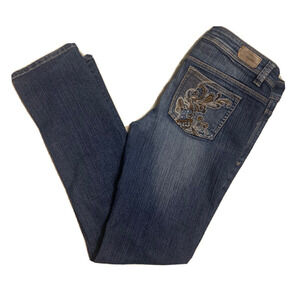 Bongo Jeans Womens 9 Dark Wash Low Rise Embellished Pocket Straight Leg Pants